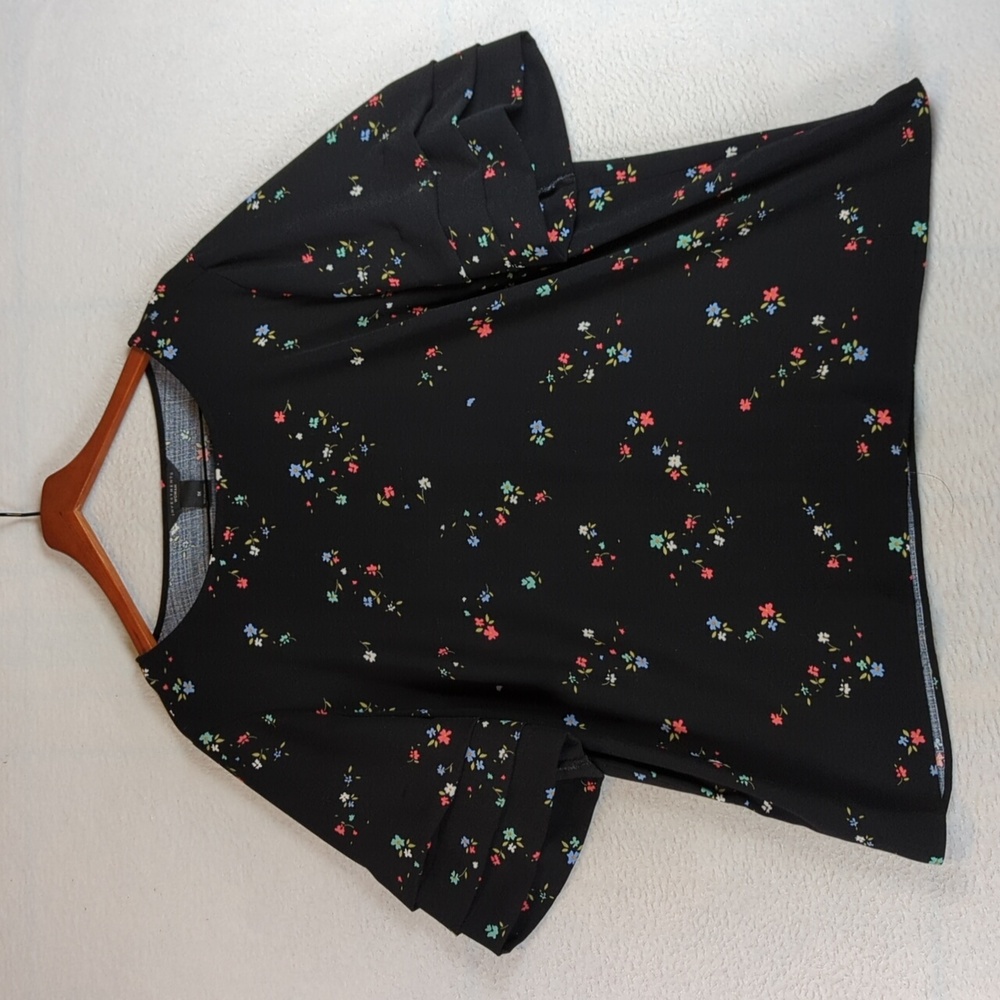 Investments Womens Floral Ruffle Sleeve Office‎ Blouse Shirt Size 1X